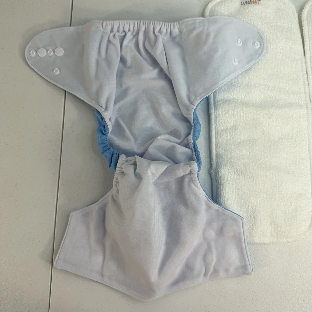 AlvaBaby Cloth Diaper With 2 Inserts Reusable Liner OS OSMF Blue NEW